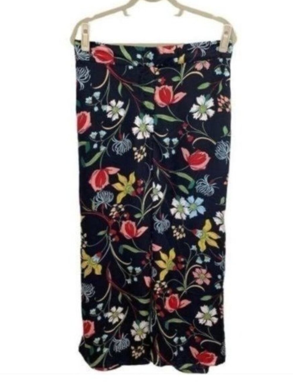 Castaluna Floral Wide Leg Pants | Navy Blue Satin Finish | Size 12W